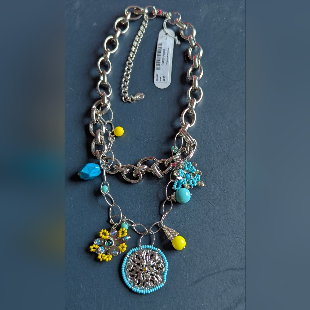 Sorrelli Silver Necklace with Turquoise and Yellow Charms - Picture 7 of 8